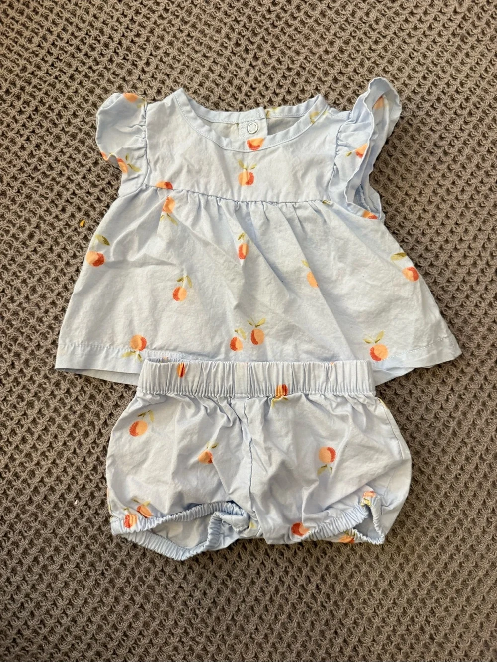 Carters + Burts Bees Baby Girl Bundle  0-3mo, Peach + Light Blue Outfits